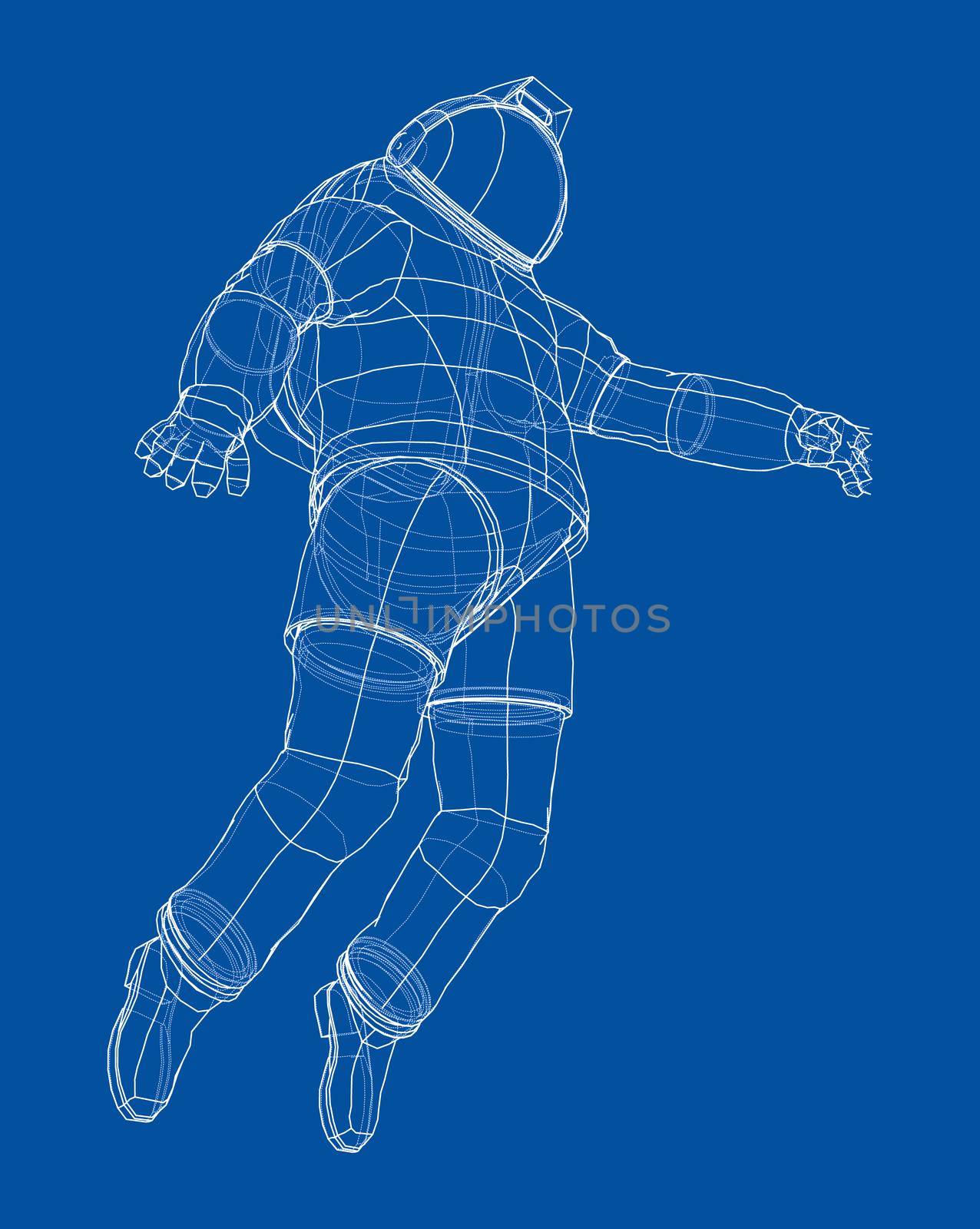 Astronaut concept. 3d illustration. Wire-frame or blueprint style