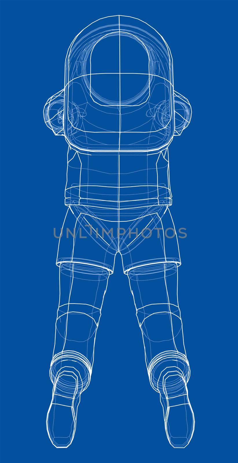 Astronaut concept. 3d illustration. Wire-frame or blueprint style