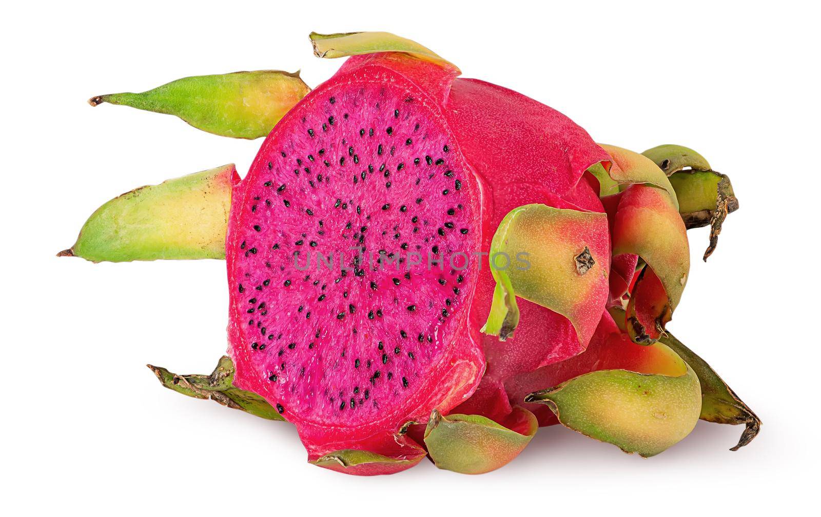 Dragon fruit half rotated isolated on white by Cipariss