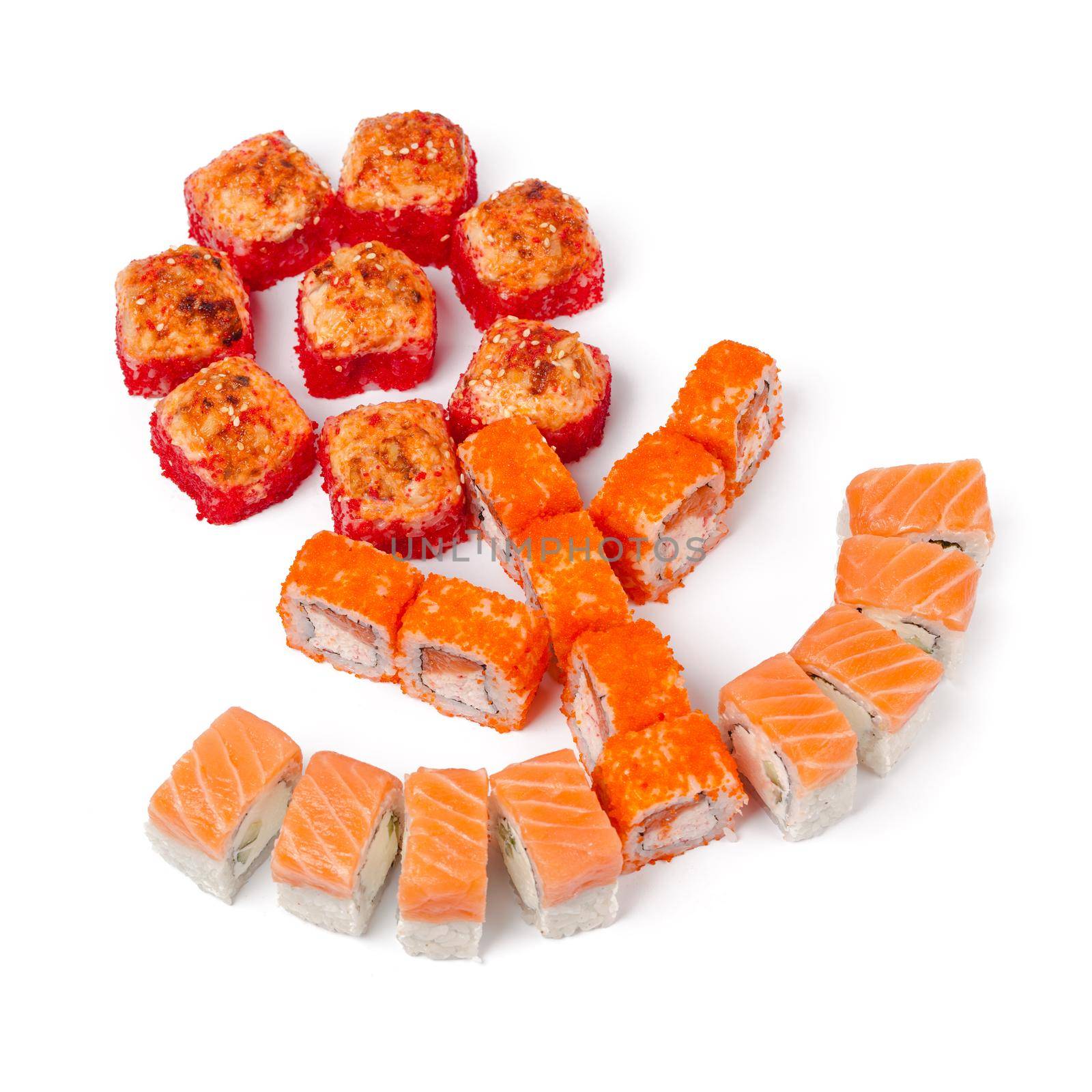 Japaneese food sushi roll isolated on white background by Fabrikasimf