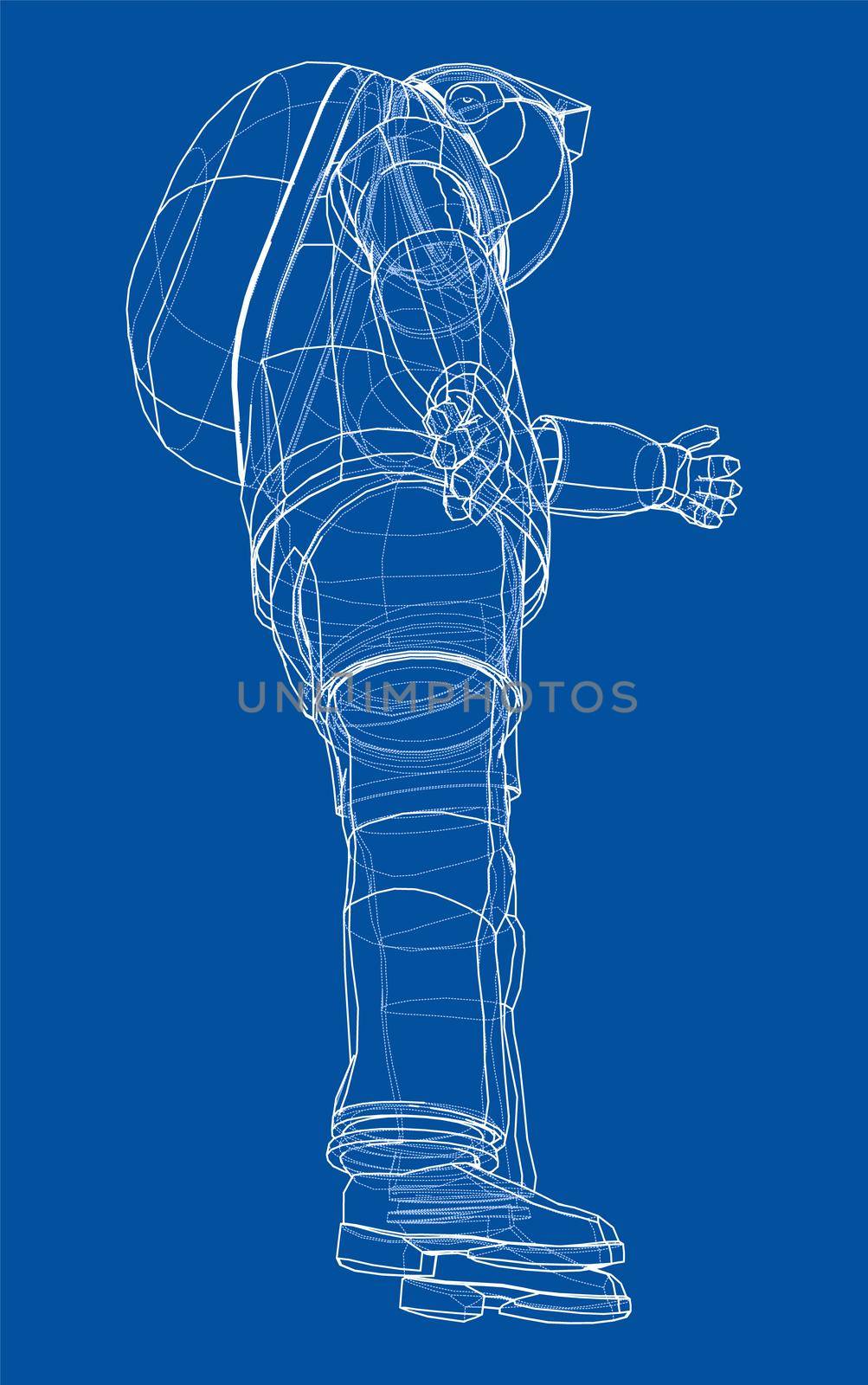 Astronaut concept. 3d illustration. Wire-frame or blueprint style