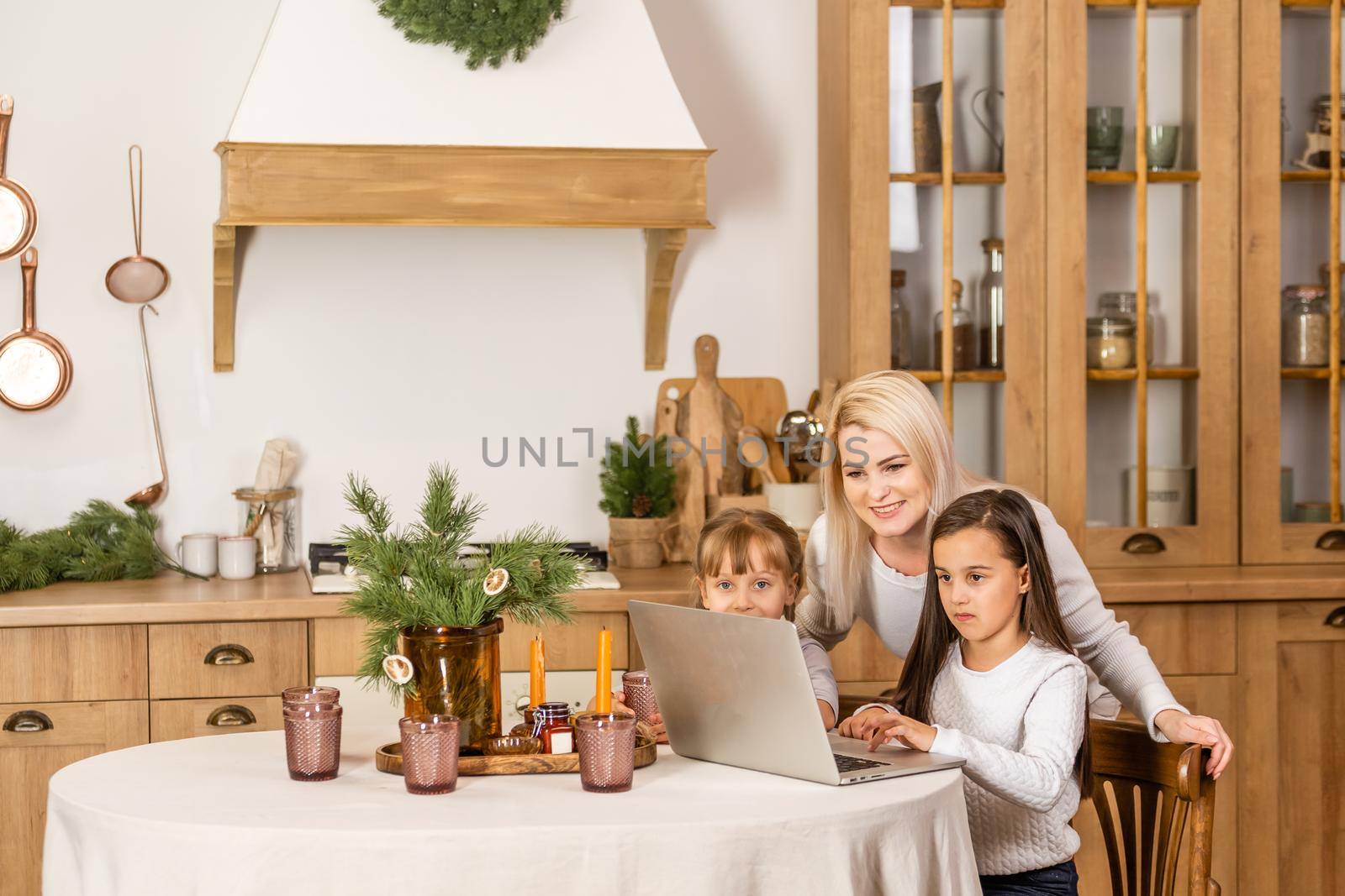 two little girls studying online. Distance Learning Online, e-learning, concept