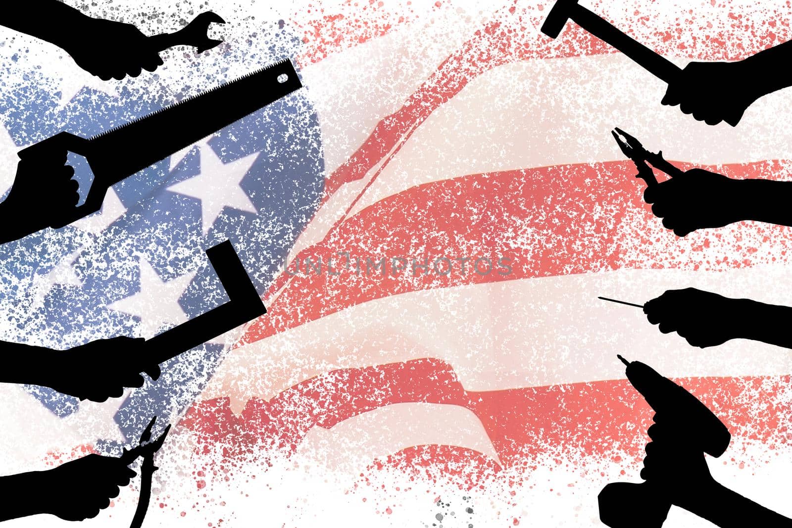 Labor Day Sale poster template. USA labor day celebration with American balloons flag, star and tools. Sale promotion advertising banner template for USA Labor Day Brochures,Poster or Banner.