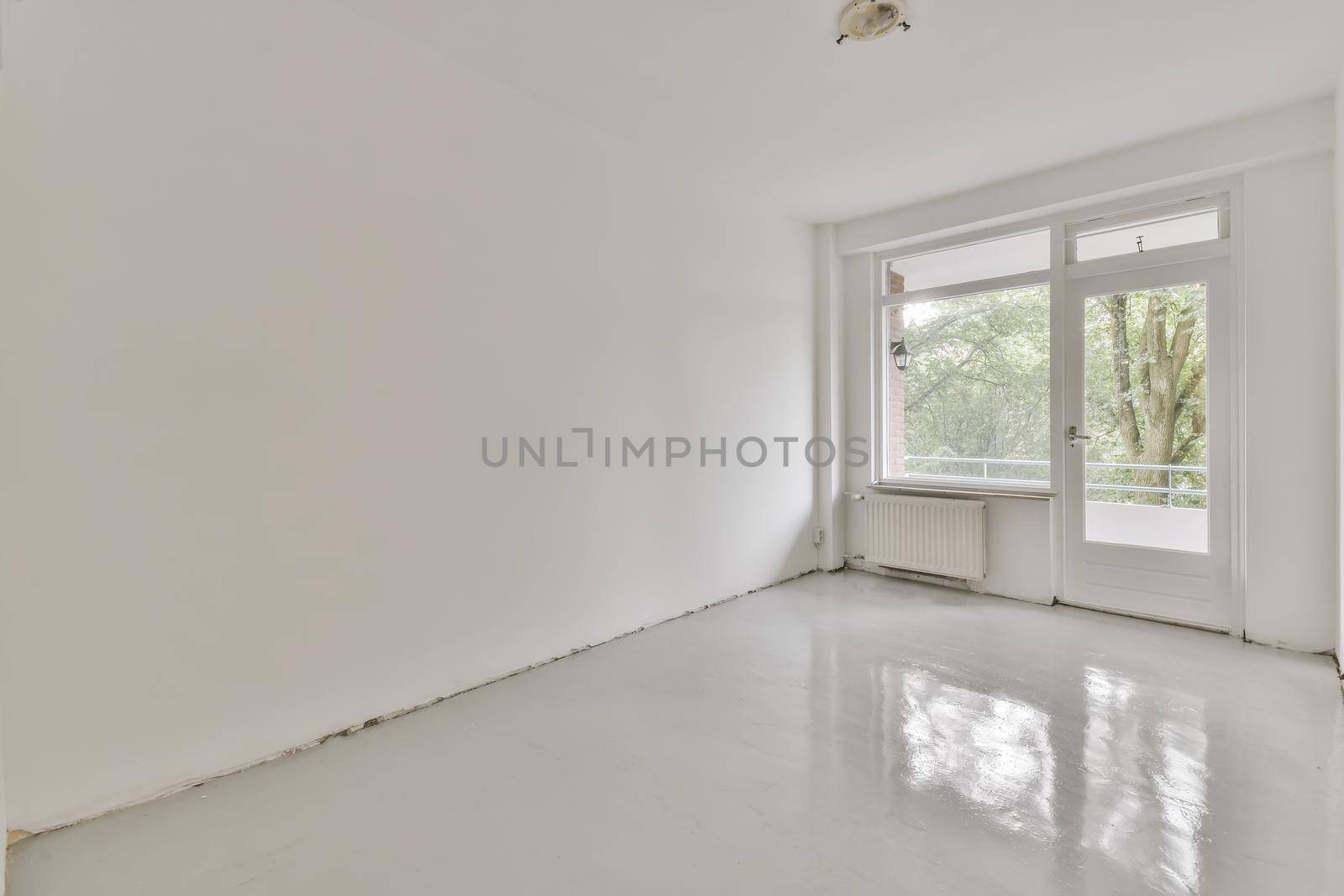 Interior design of bright clean room with window