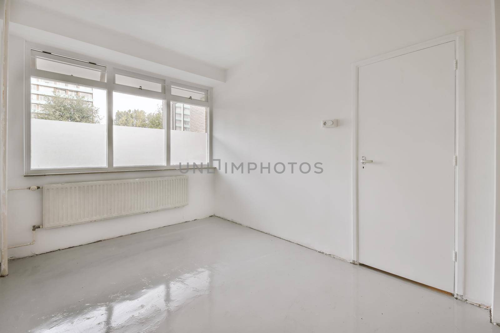 Interior design of bright clean room with window
