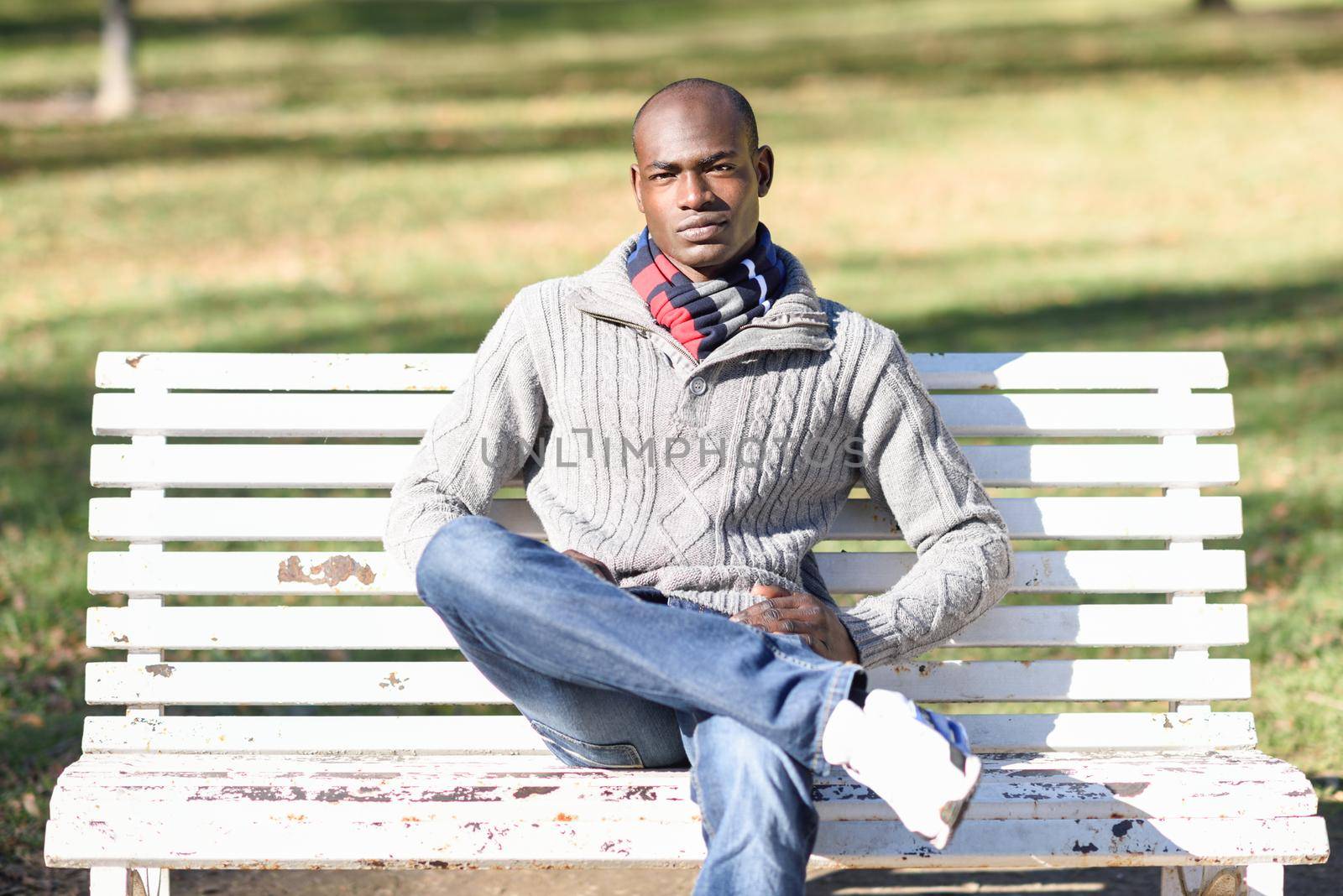 Portrait of black man wearing casual clothes in urban background