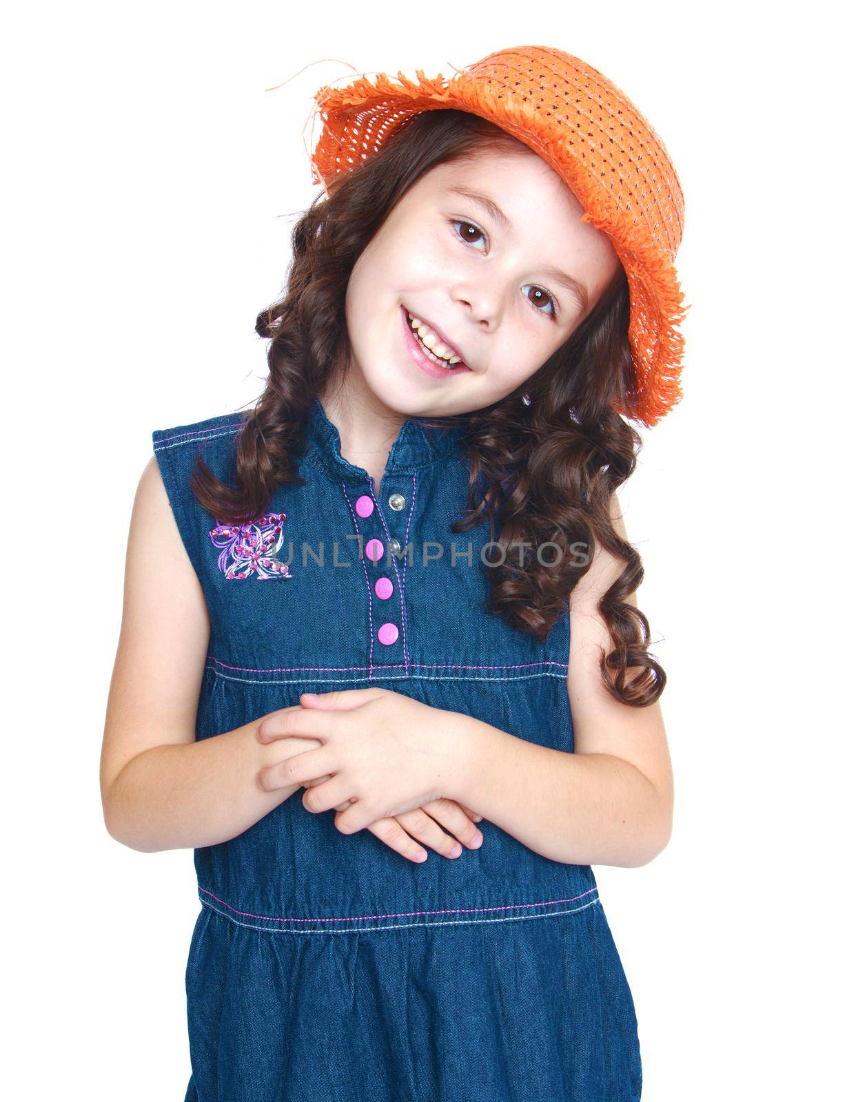 portrait of a charming young girl in a hat.Isolated on white background portrait.