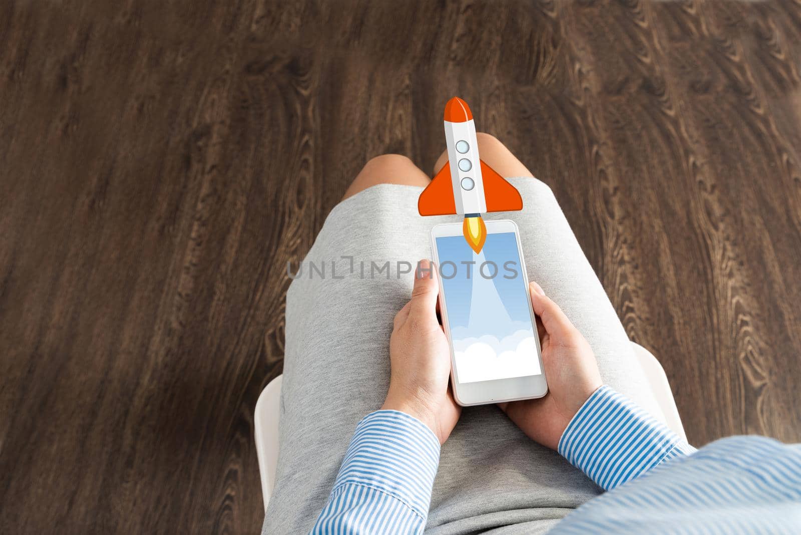 close-up of female hands with a smartphone. Concept business startup