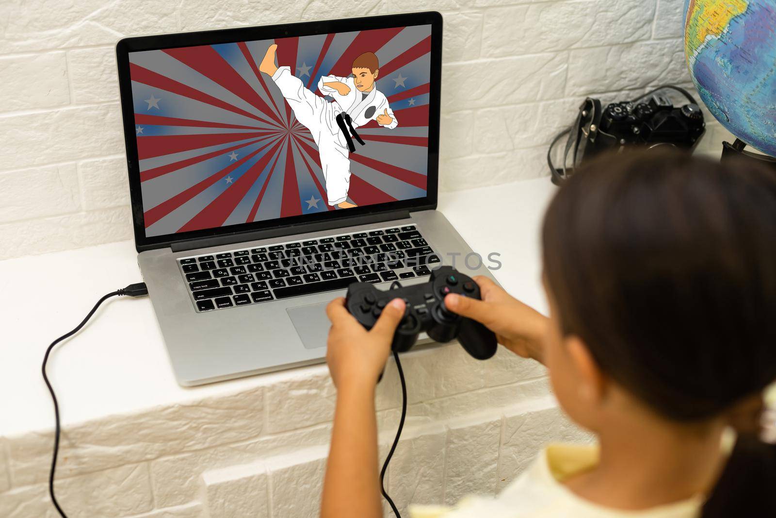 young girl playing a video game