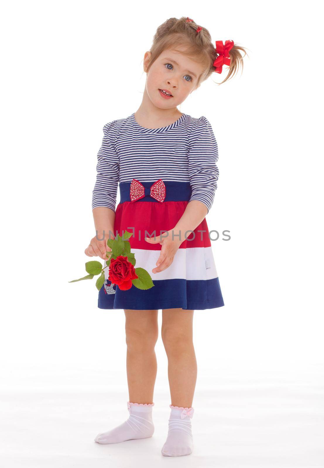 Fashionable little girl with a rose. by kolesnikov_studio
