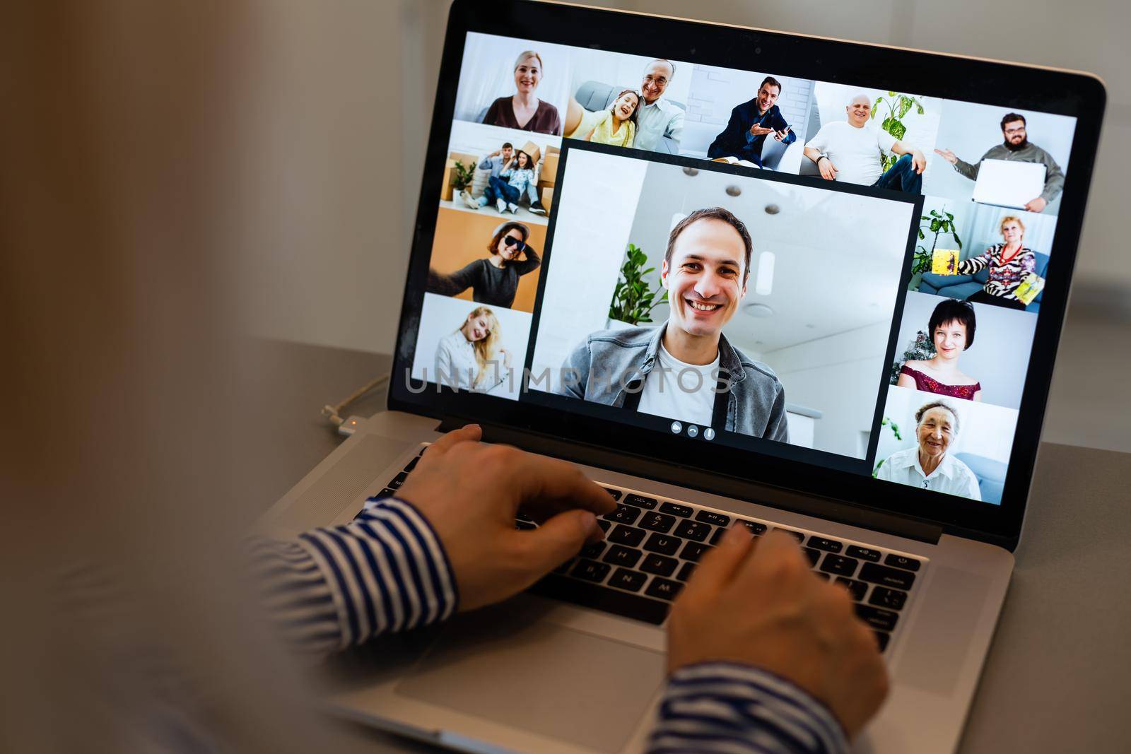 Beautiful young woman having video conference call via computer. Call Meeting. Home office. Stay at home and work from home concept during Coronavirus pandemic