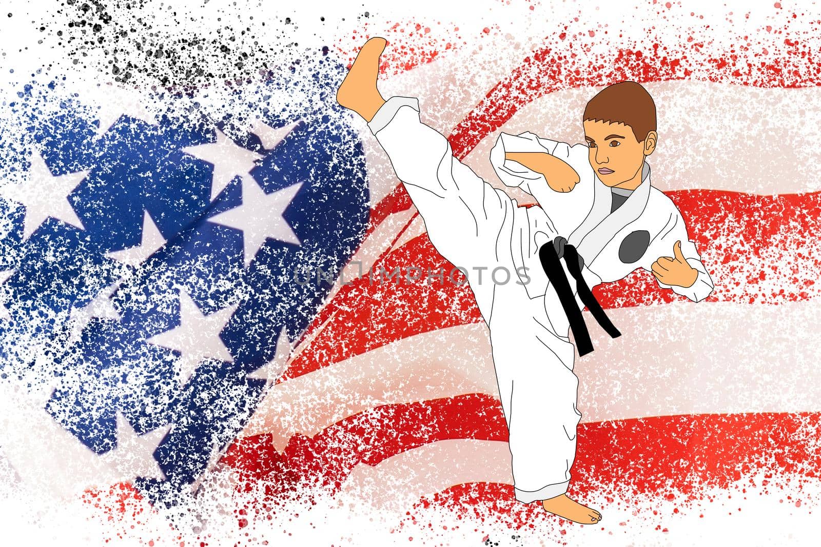 illustration of child on the background of the flag of america.