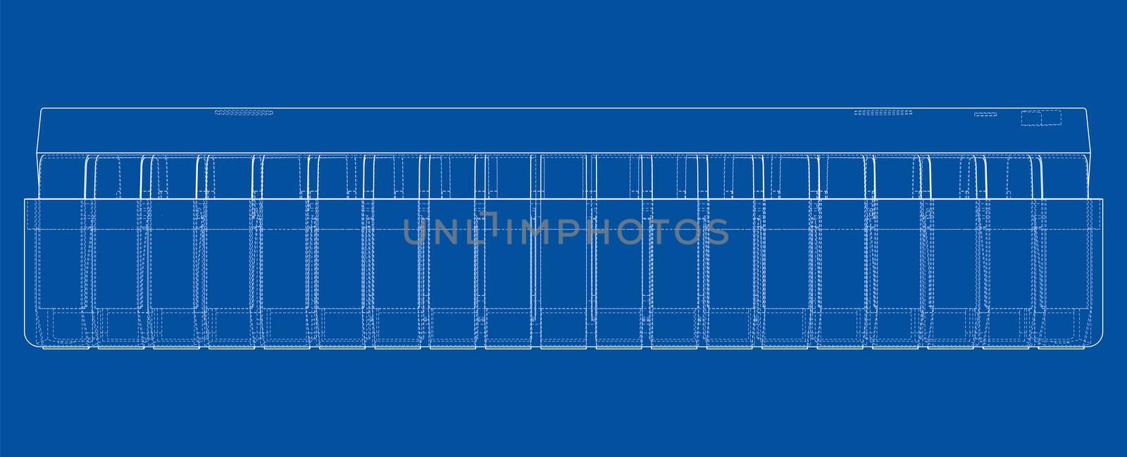 3D microchip. 3d illustration. Wire-frame or blueprint style