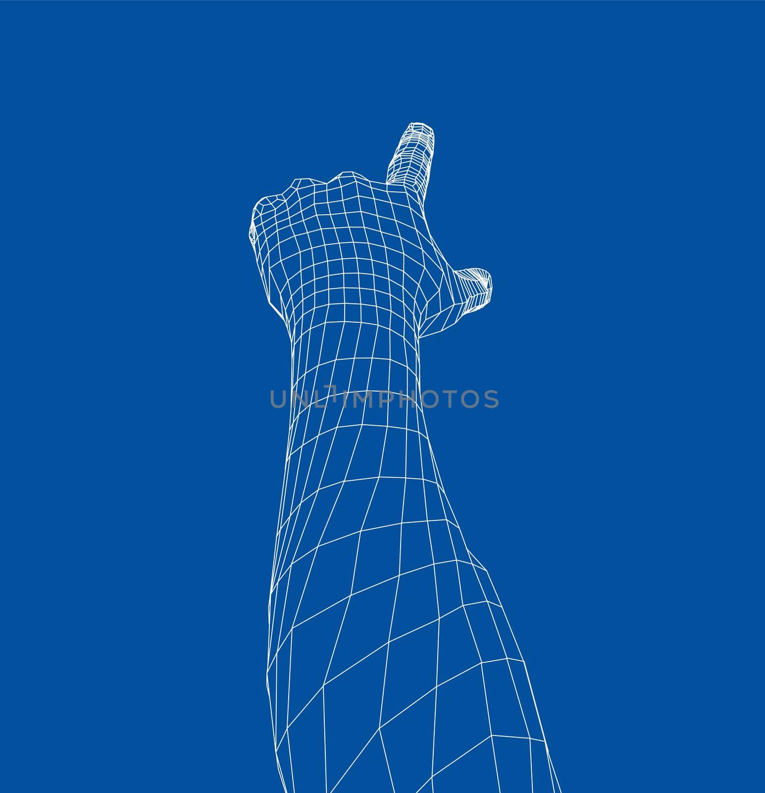 Human hand point with finger. 3d illustration. Wire-frame style