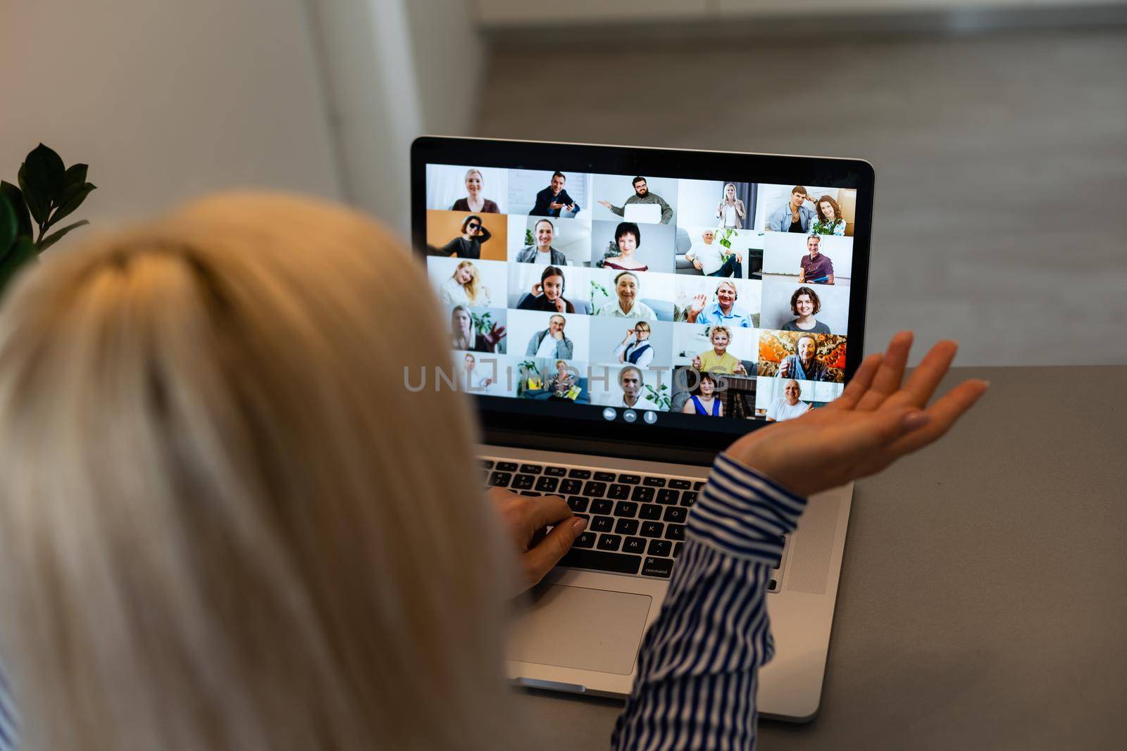 Beautiful young woman having video conference call via computer. Call Meeting. Home office. Stay at home and work from home concept during Coronavirus pandemic