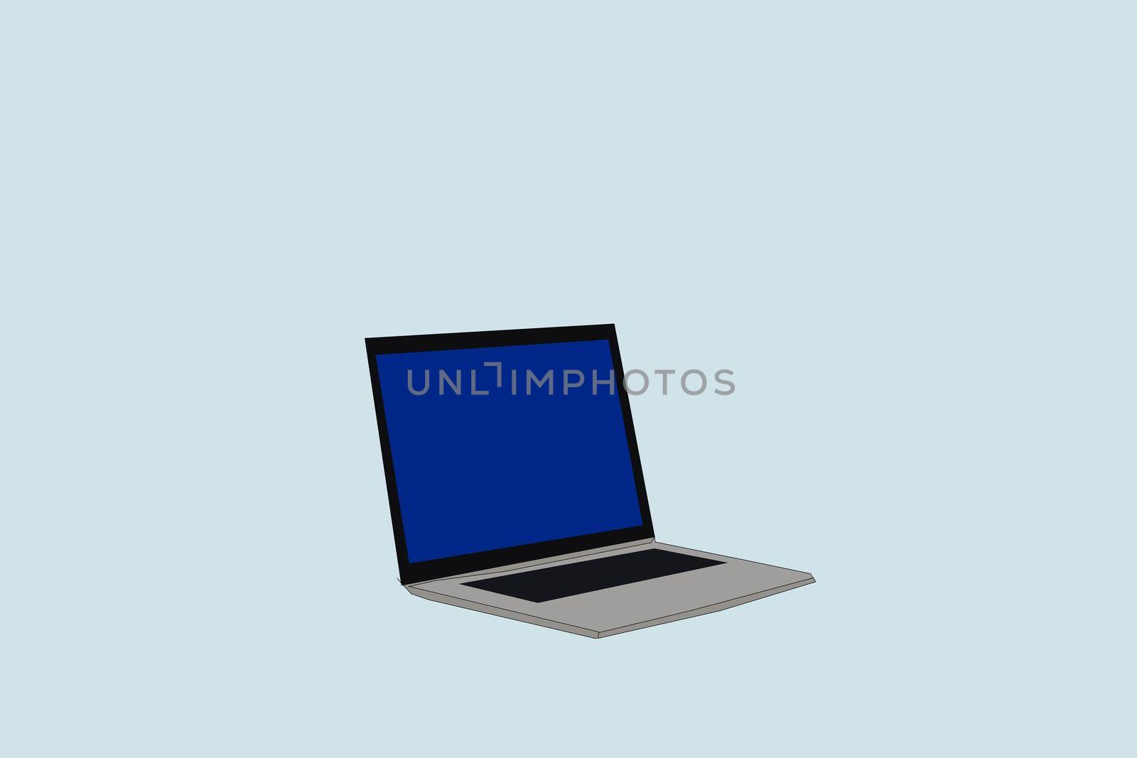 Isometric 3d illustration of open laptop isolated on blue background by Andelov13