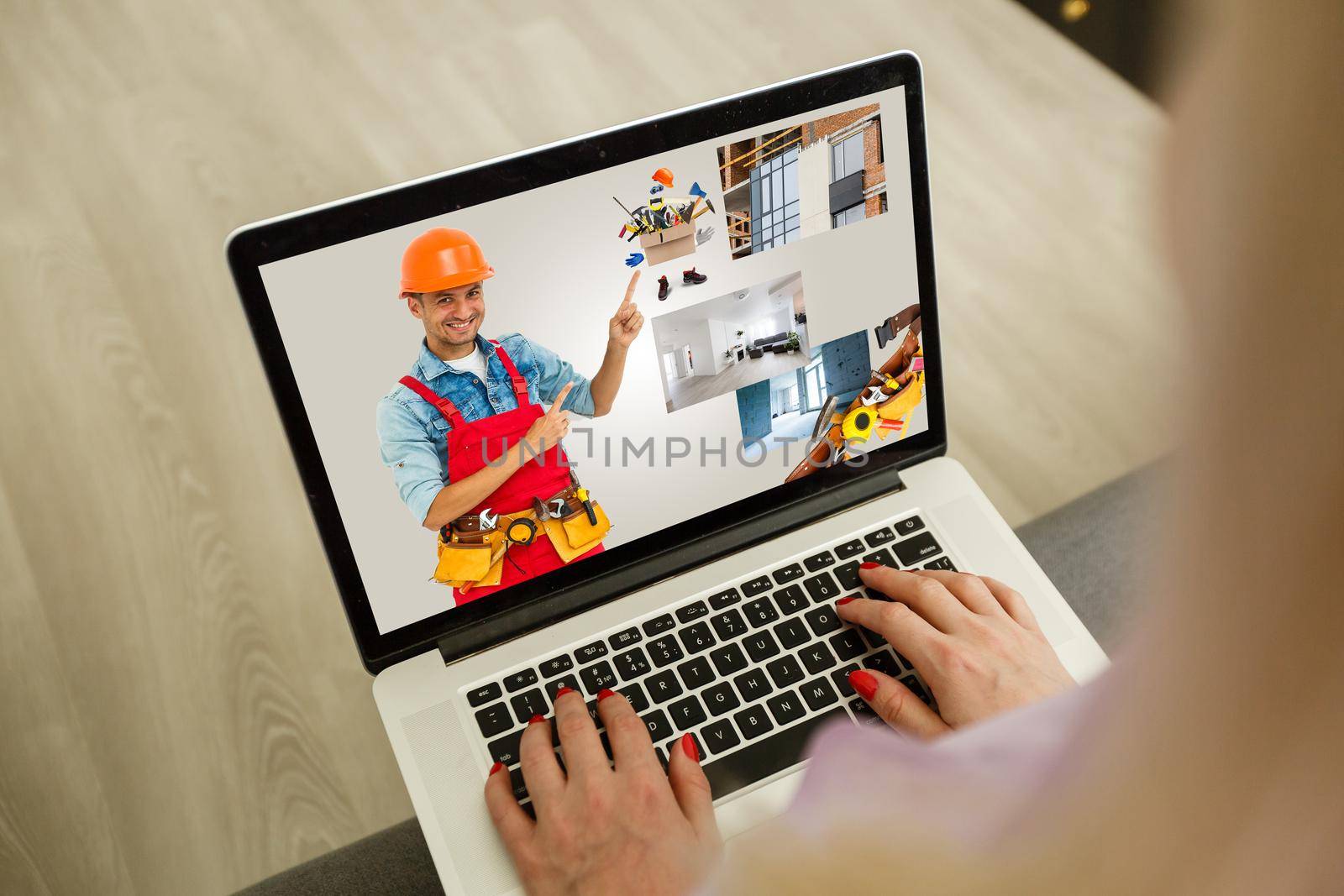 young manual worker displaying laptop over white background by Andelov13