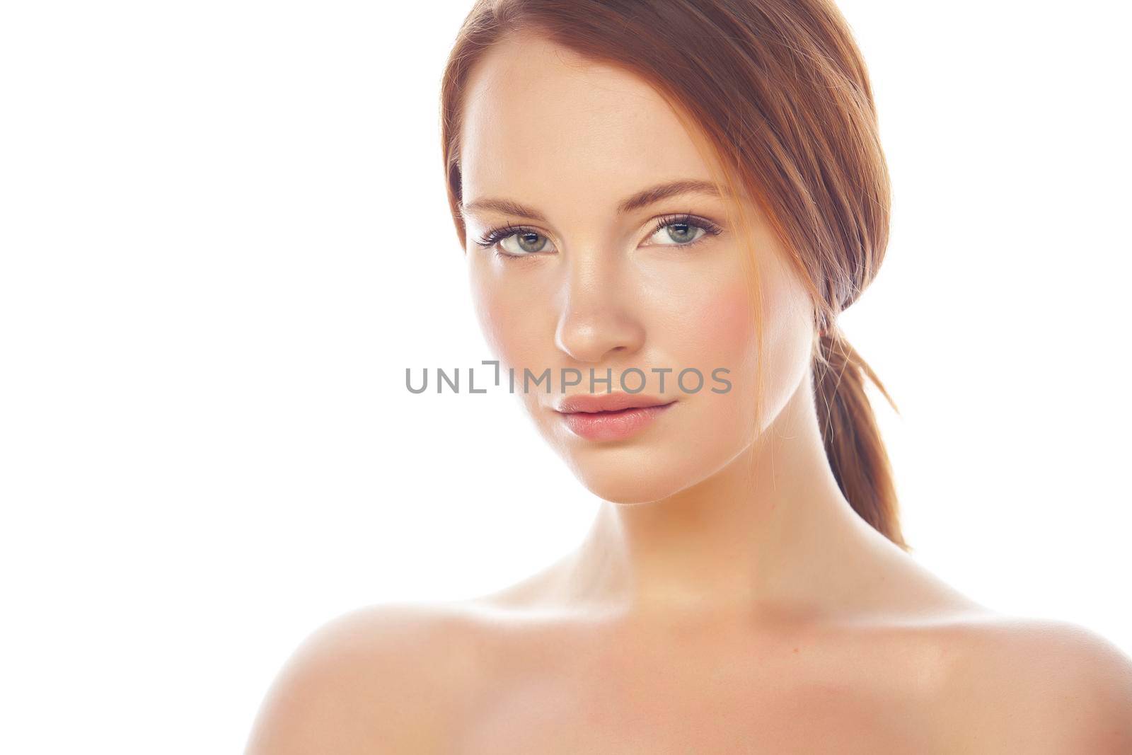 spa picture attractive lady young red hair isolated on white background by JordanJ