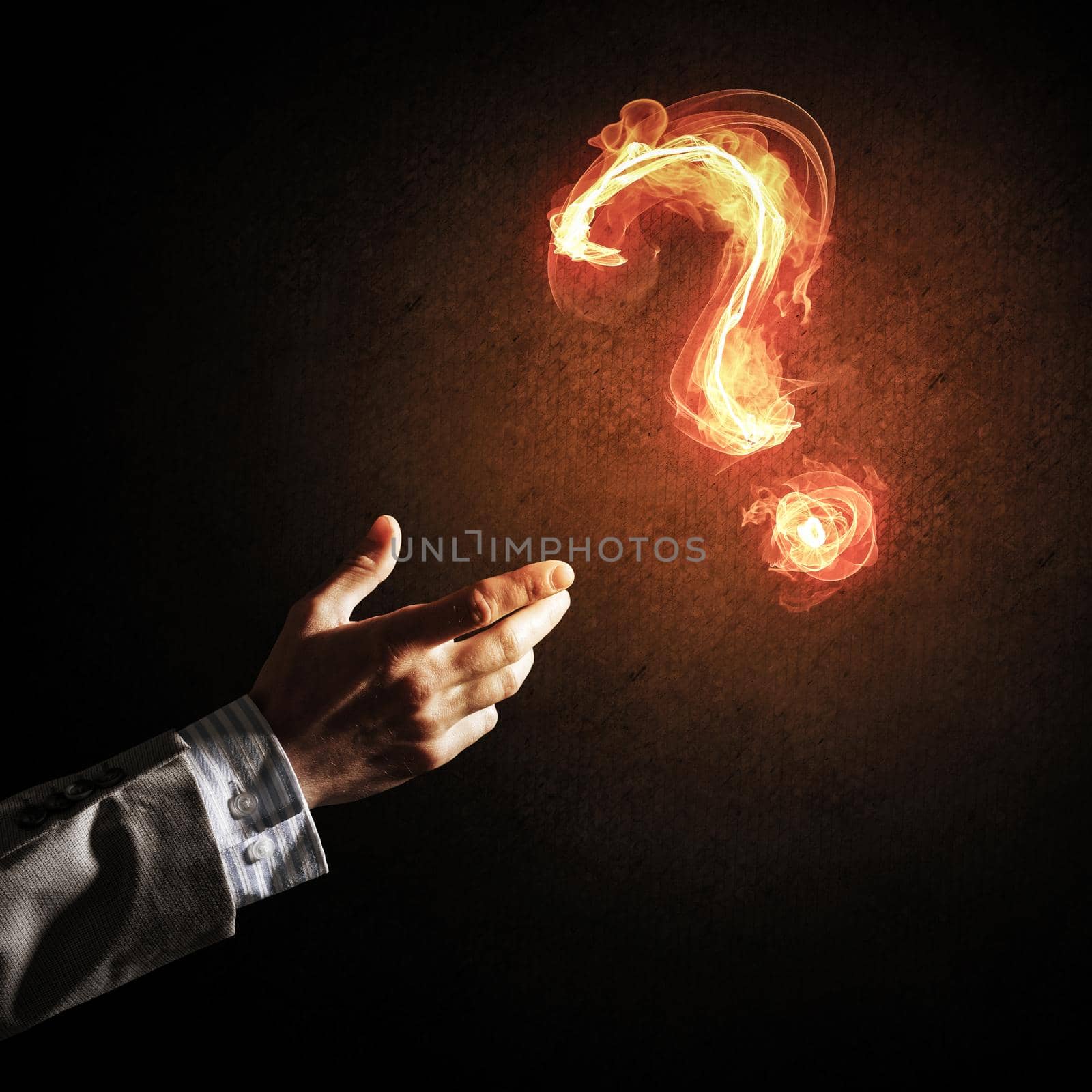Concept of help or support with fire burning question mark by adam121