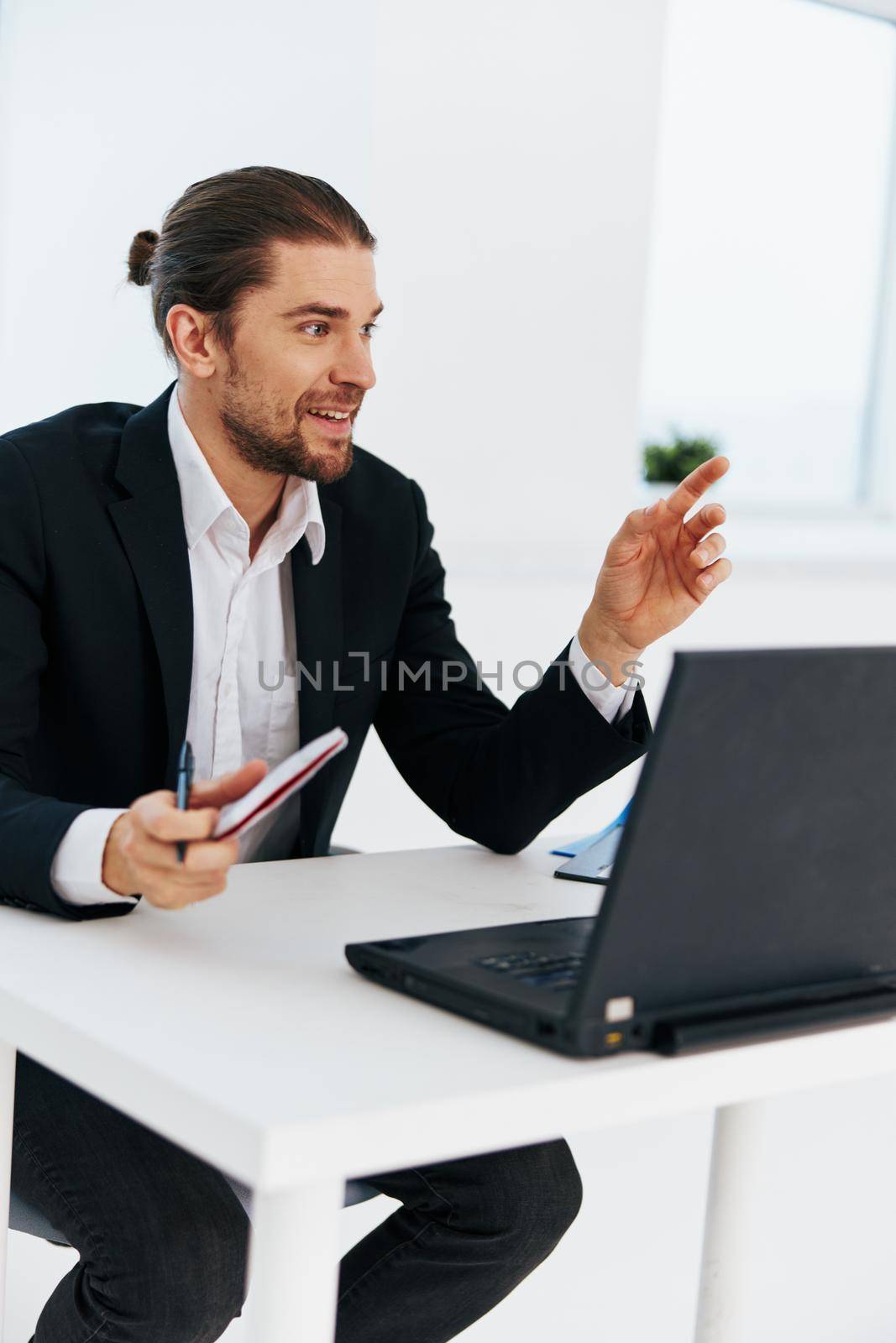 businessmen work in front of laptop emotions Lifestyle. High quality photo