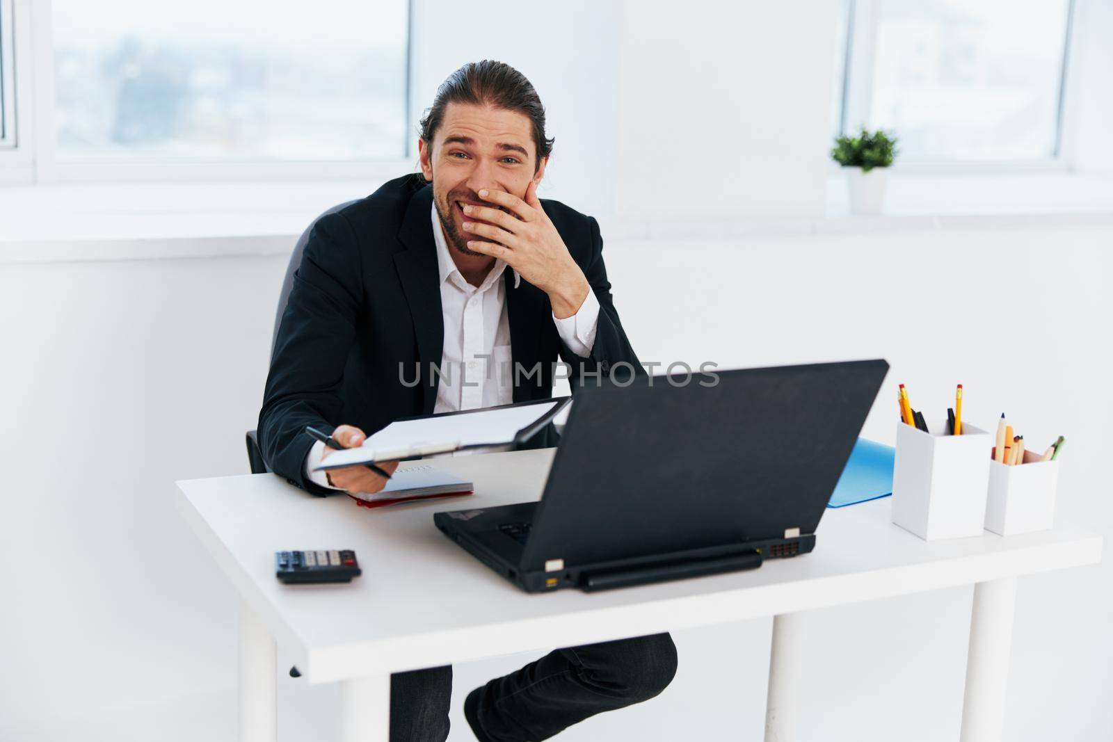office worker workflow in the office documents emotions boss. High quality photo