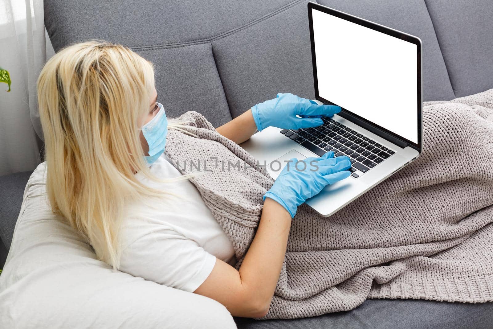 woman shopping online. Empty laptop screen template