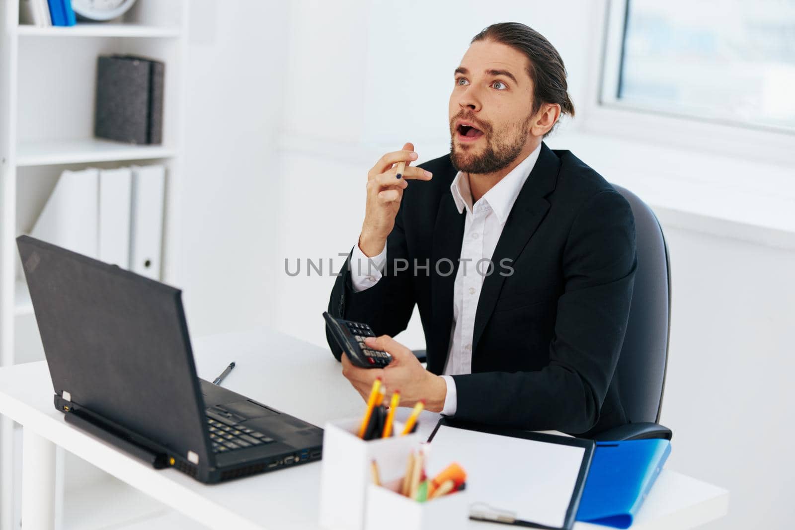 manager work in front of laptop emotions Lifestyle. High quality photo
