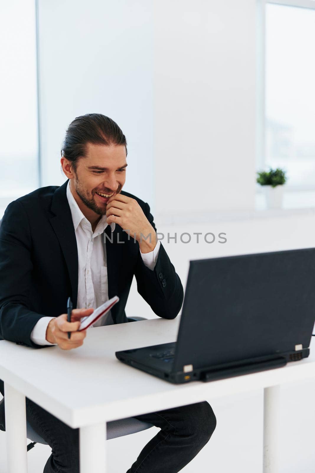 office worker work in front of laptop emotions technology. High quality photo