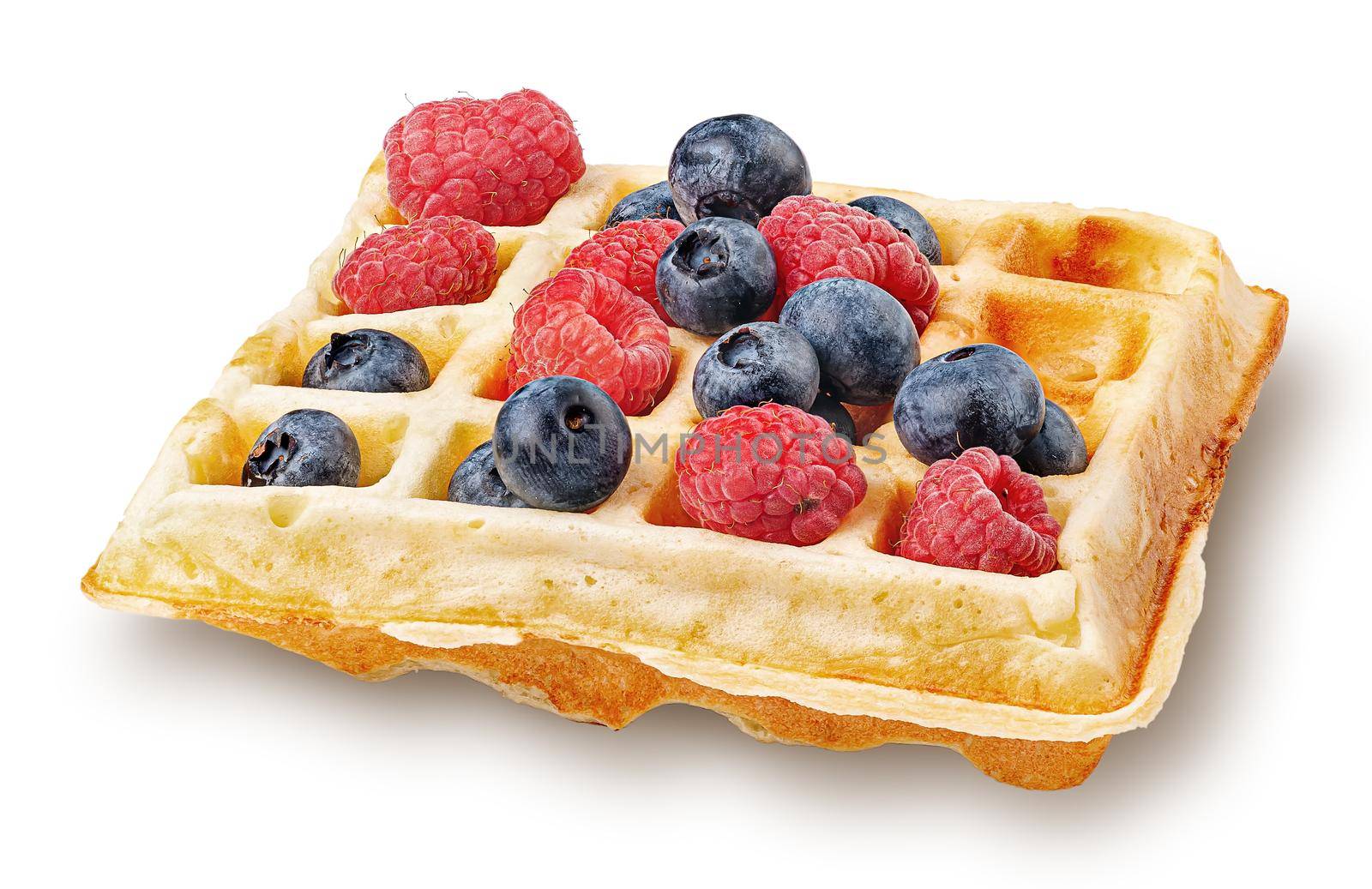 French waffle with berries isolated on white background