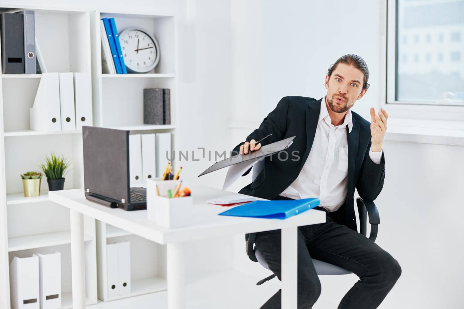 manager office work blue document folder technology. High quality photo