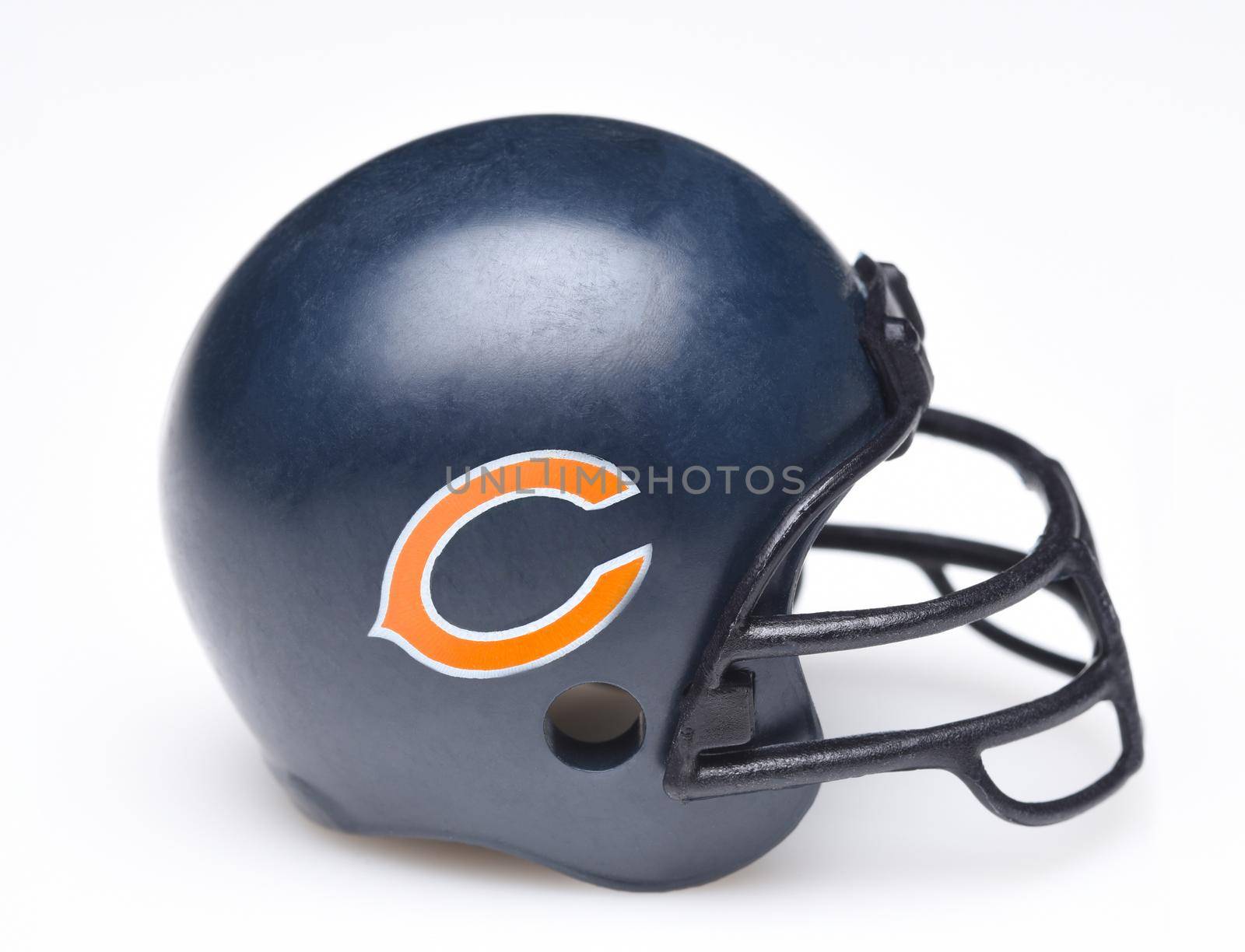 IRVINE, CALIFORNIA - AUGUST 30, 2018: Mini Collectable Football Helmet for the Chicago Bears of the National Football Conference North.