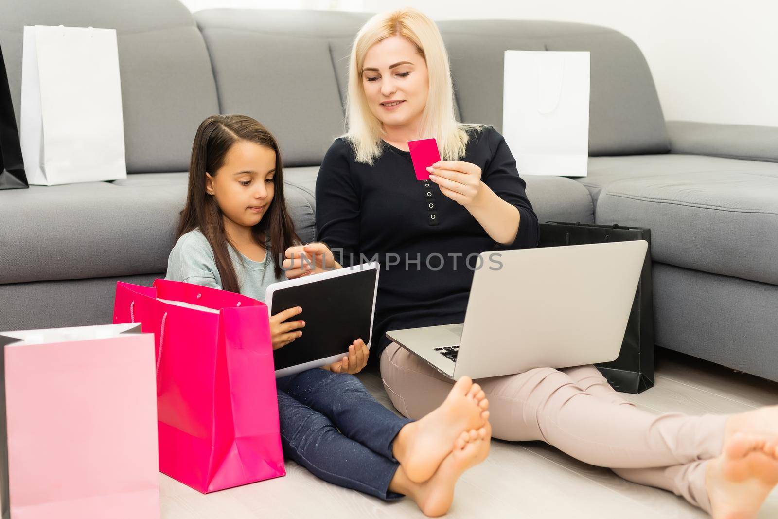 Mother and daughter shopping on internet