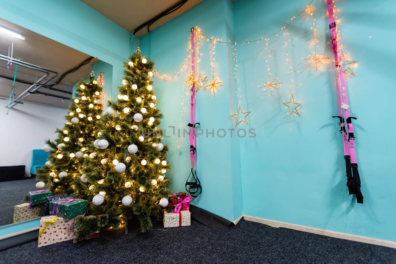 background at gym against christmas tree by Andelov13