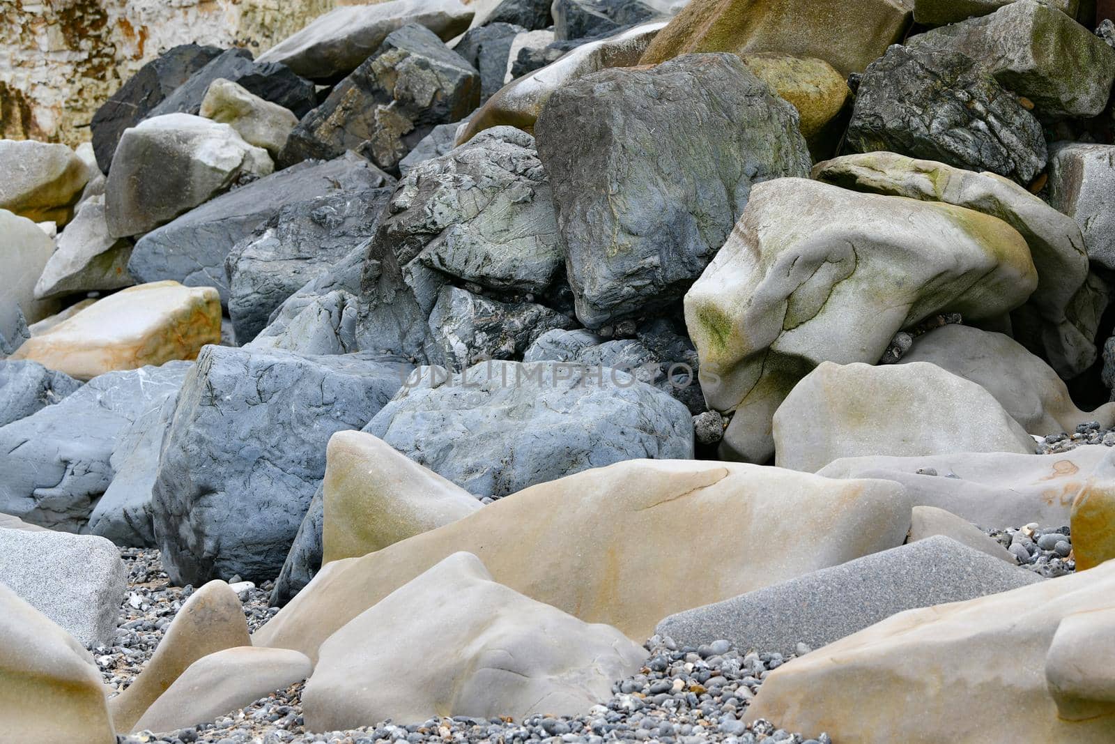 Huge stones on the beach in Normandy