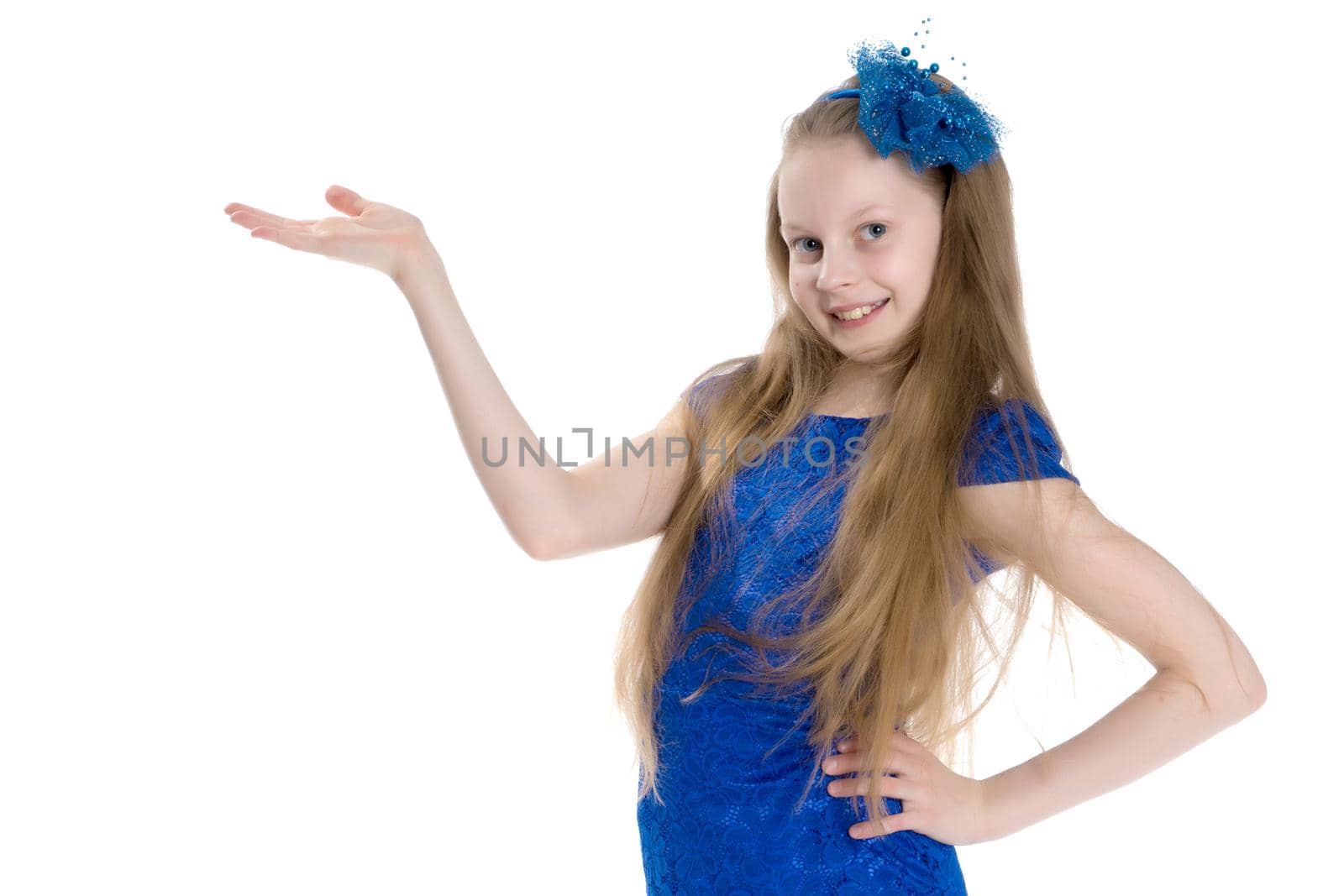 Beautiful little girl close-up. The concept of beauty and fashion, happy childhood. Isolated on white background.