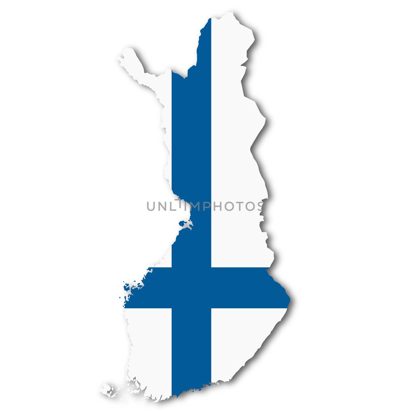 A Finland map on white background with clipping path to remove shadow 3d illustration