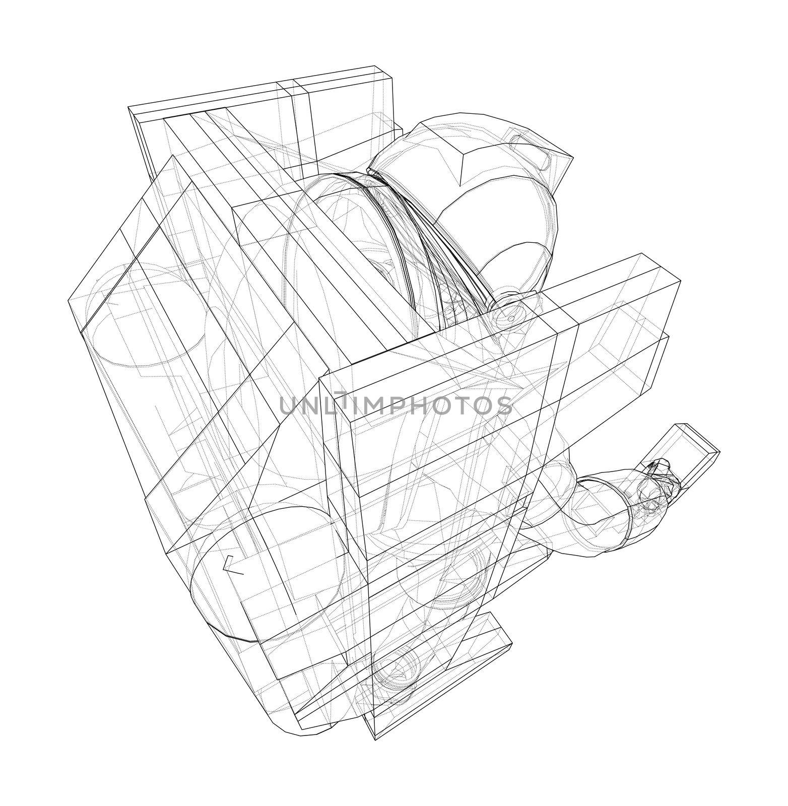 Astronaut concept. 3d illustration. Wire-frame or blueprint style