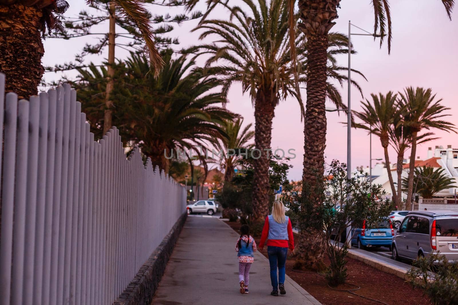 las galletas road, canary island of Tenerife at sunset