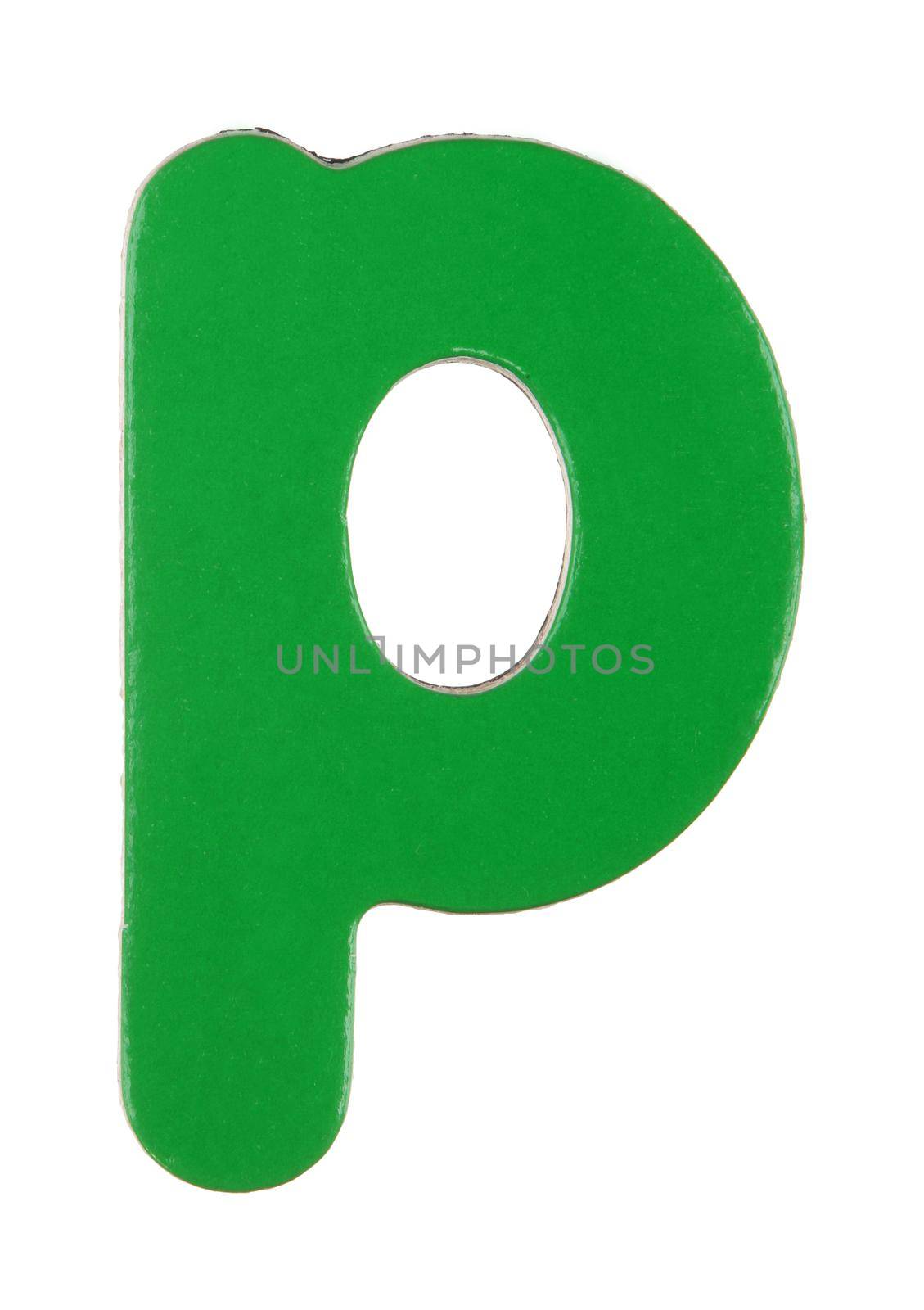A lower case p magnetic letter on white with clipping path