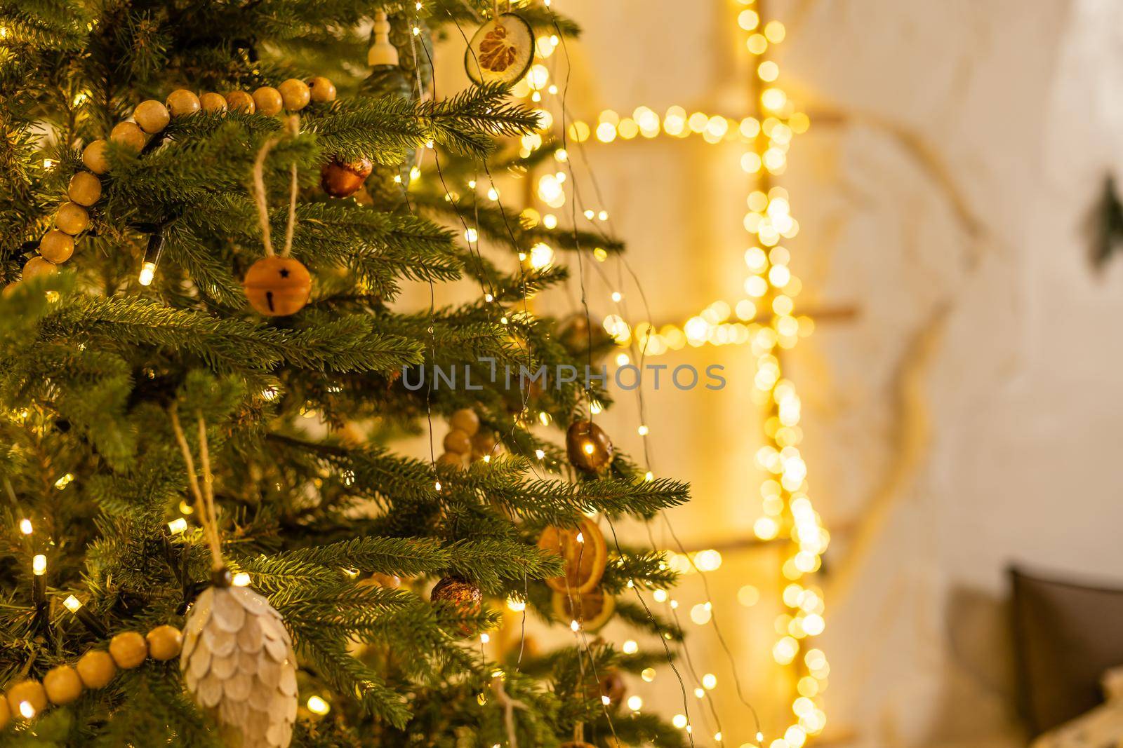 Christmas scene with tree gifts , christmas interior