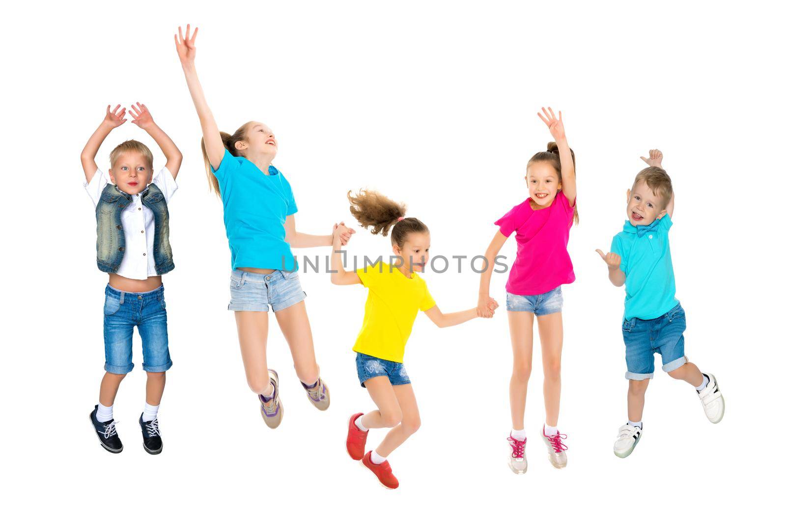 Collage, happy children jump by kolesnikov_studio