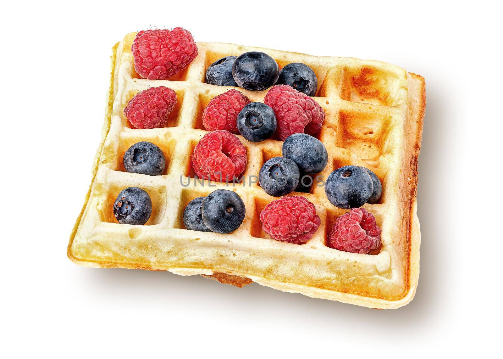 French waffle with berries top wiev isolated on white background