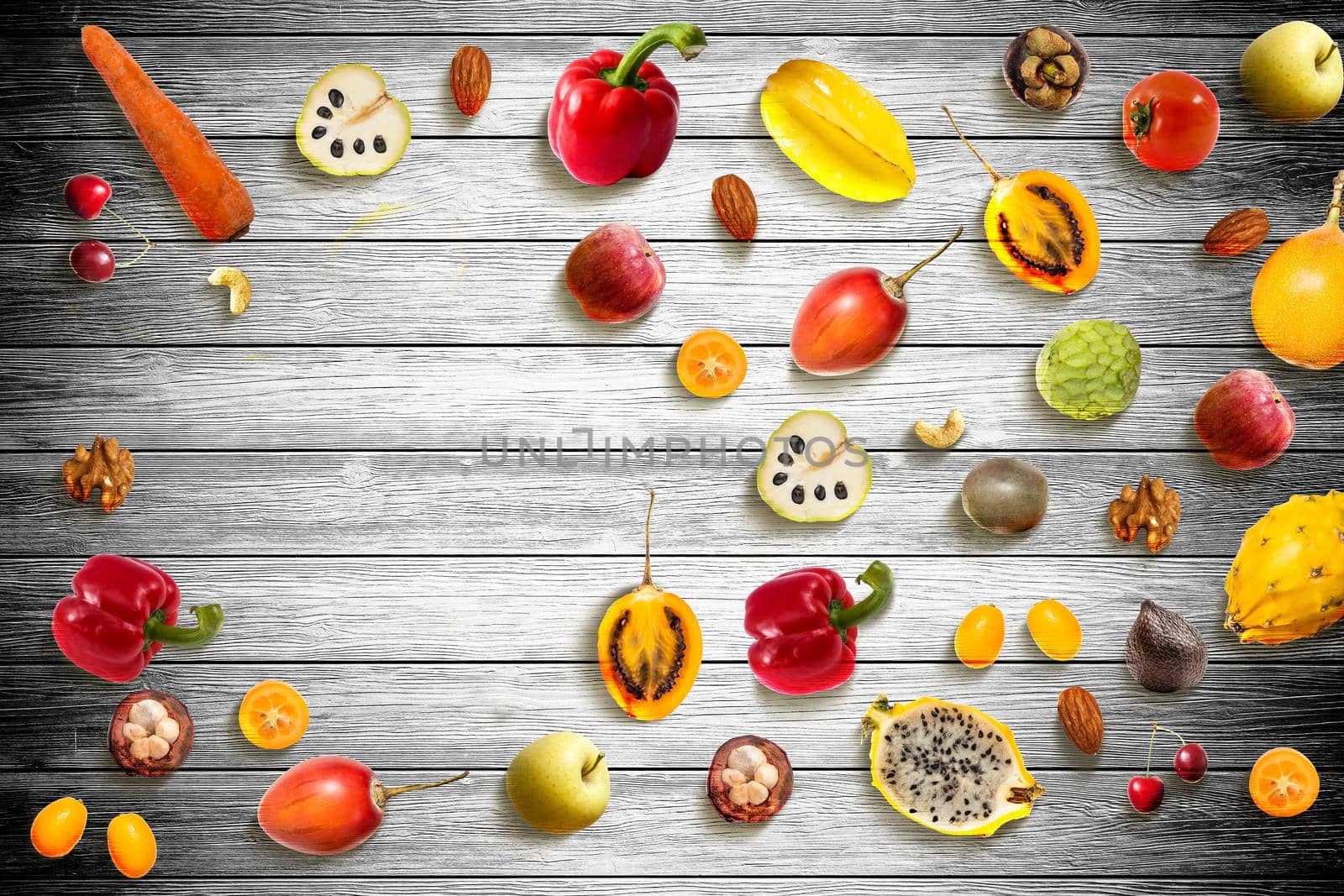 fruits and vegetables. Flat lay. Food concept