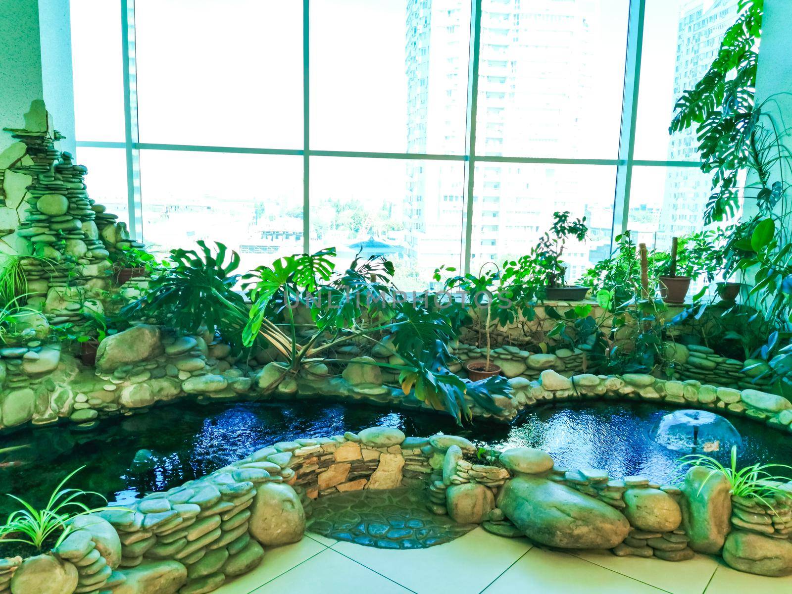 decorative lake with fish indoors