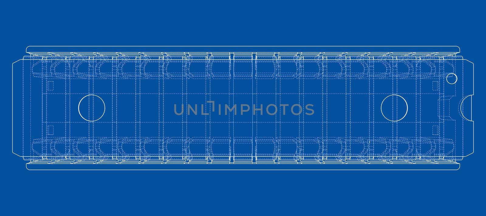 3D microchip. 3d illustration. Wire-frame or blueprint style