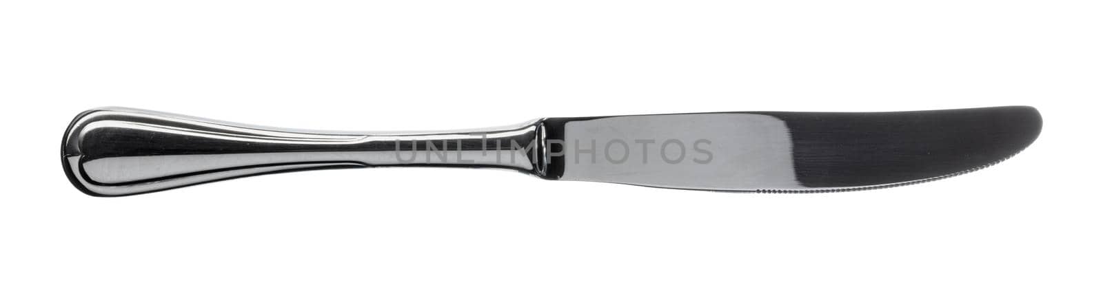 Silver knife cutlery isolated on white background, top view