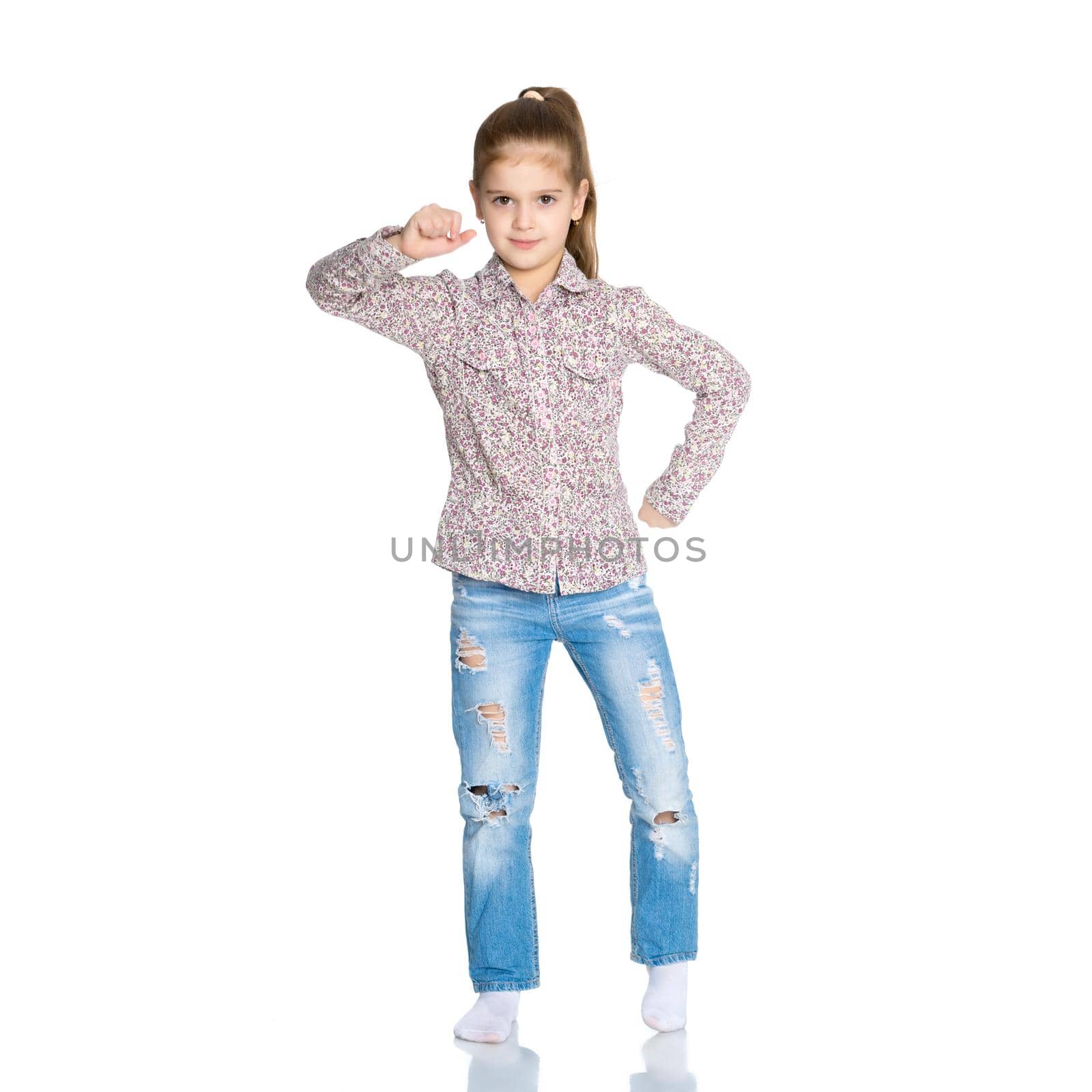 Little girl gesticulating. The concept of people, children, childhood. Isolated on white background.