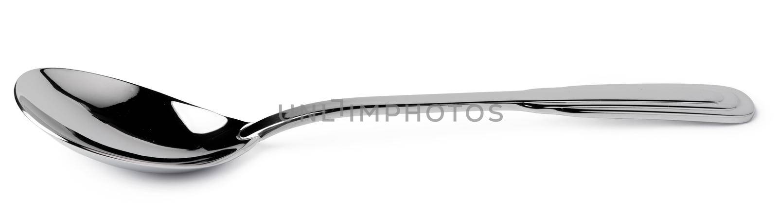 Metal steel spoon isolated on white background, cutlery