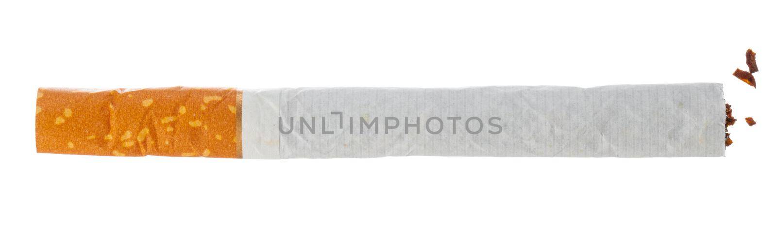 Broken cigarette isolated on white background close up by Fabrikasimf