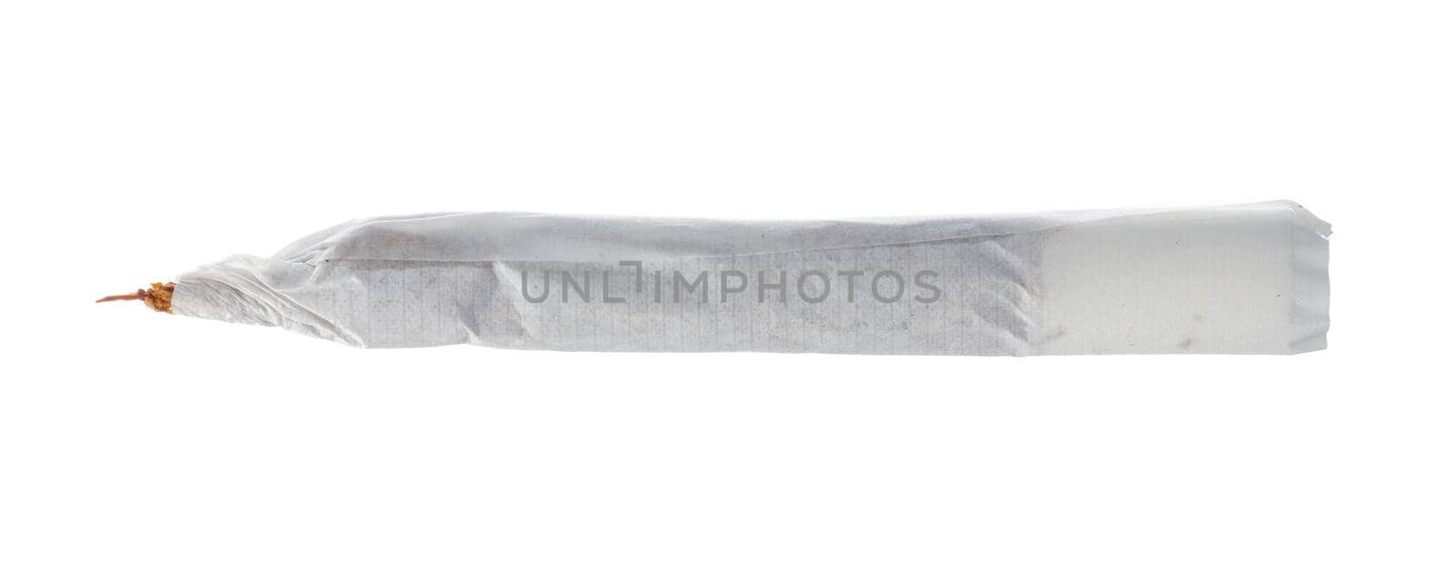 One unlit cigarette isolated on white background close up